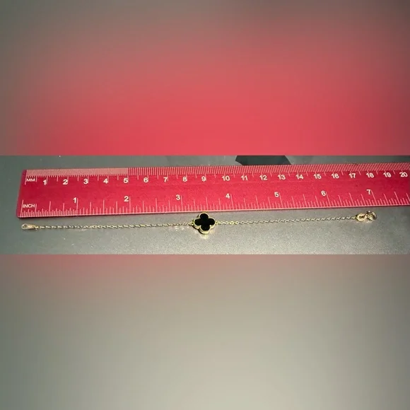 18K Solid Rose Gold Onyx Clover Alhambra Motif Bracelet - Picture 2 of 7